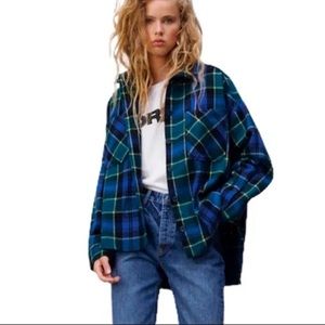 NEW! ZARA Oversized Plaid Button Down Flannel Size X-Small